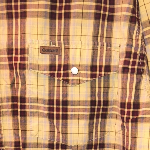 Carhartt Men's Tan and Burgundy Plaid Shirt - Picture 3 of 8